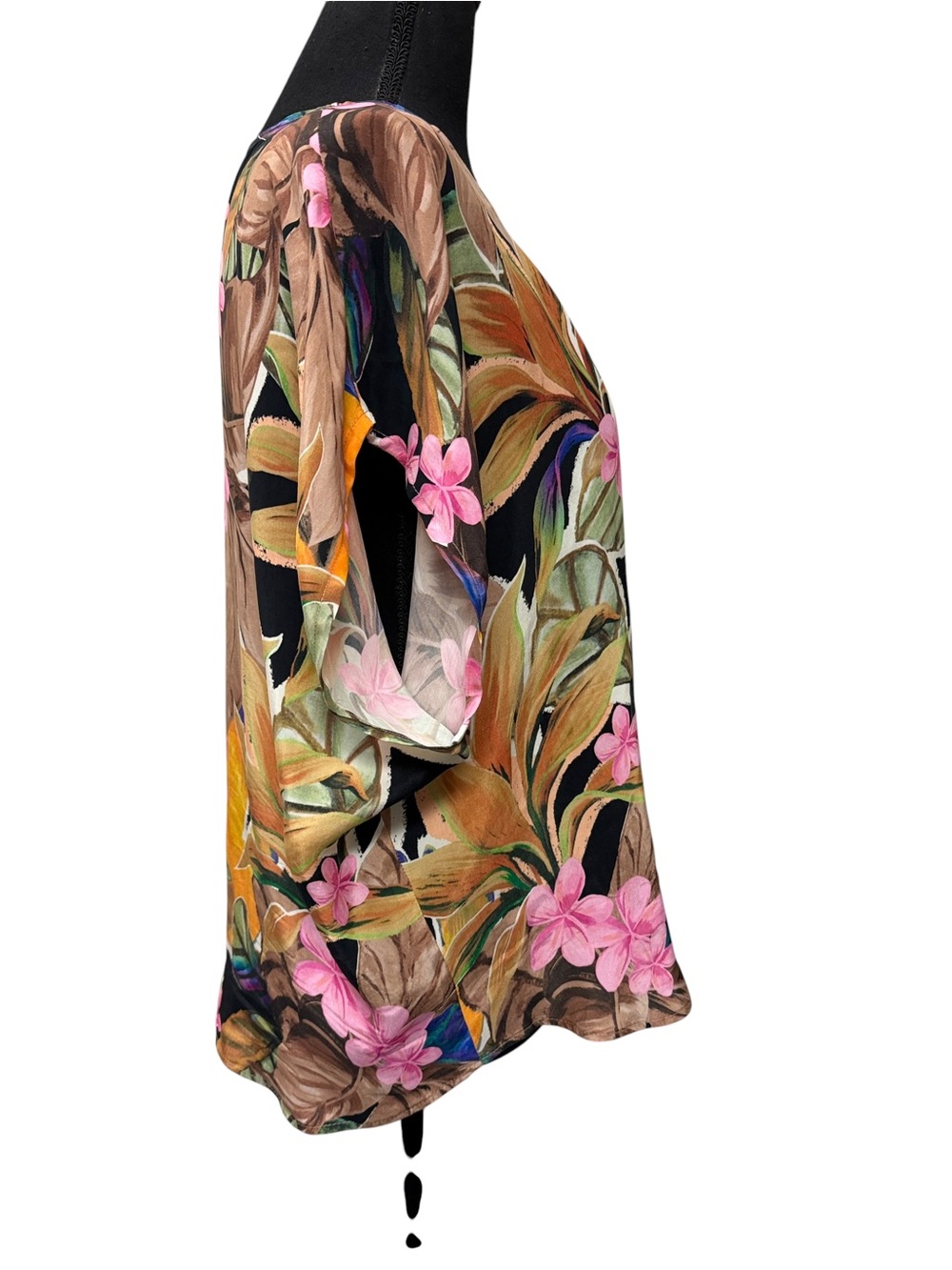 Karen Kane 100% Cupro Tropical Floral V-Neck Blouse Top M Luxe Resort Boho - Picture 3 of 11